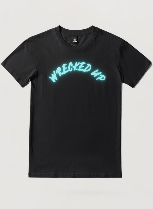 Wrecked up Blue Glow look print short sleeve t-shirt 100% Cotton for a vivid finish and all day comfort