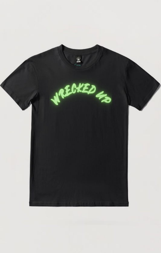 Wrecked up Green Glow look print short sleeve t-shirt 100% Cotton for a vivid finish and all day comfort