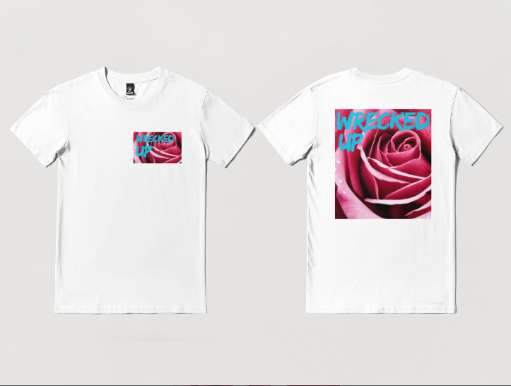 Wrecked up Pink Rose short sleeve t-shirt 100% Cotton for a vivid finish and all day comfort