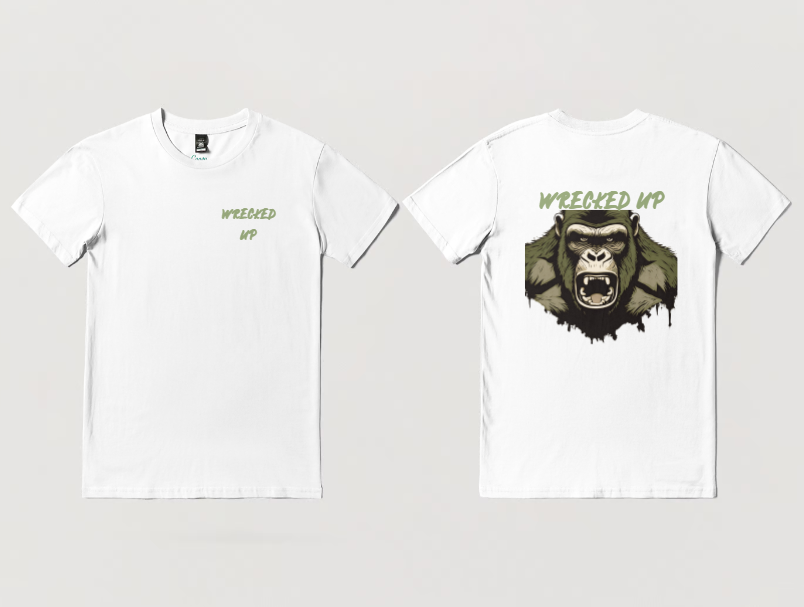 Wrecked up Gorilla army green short sleeve t-shirt 100% Cotton for a vivid finish and all day comfort