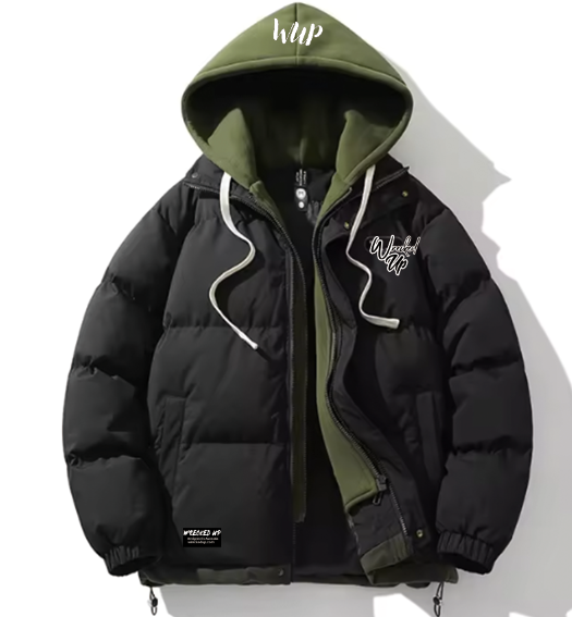Wrecked Up Puffer Jacket Hoodie High Quality Winter Thick Warm Casual Hood Men's Clothes