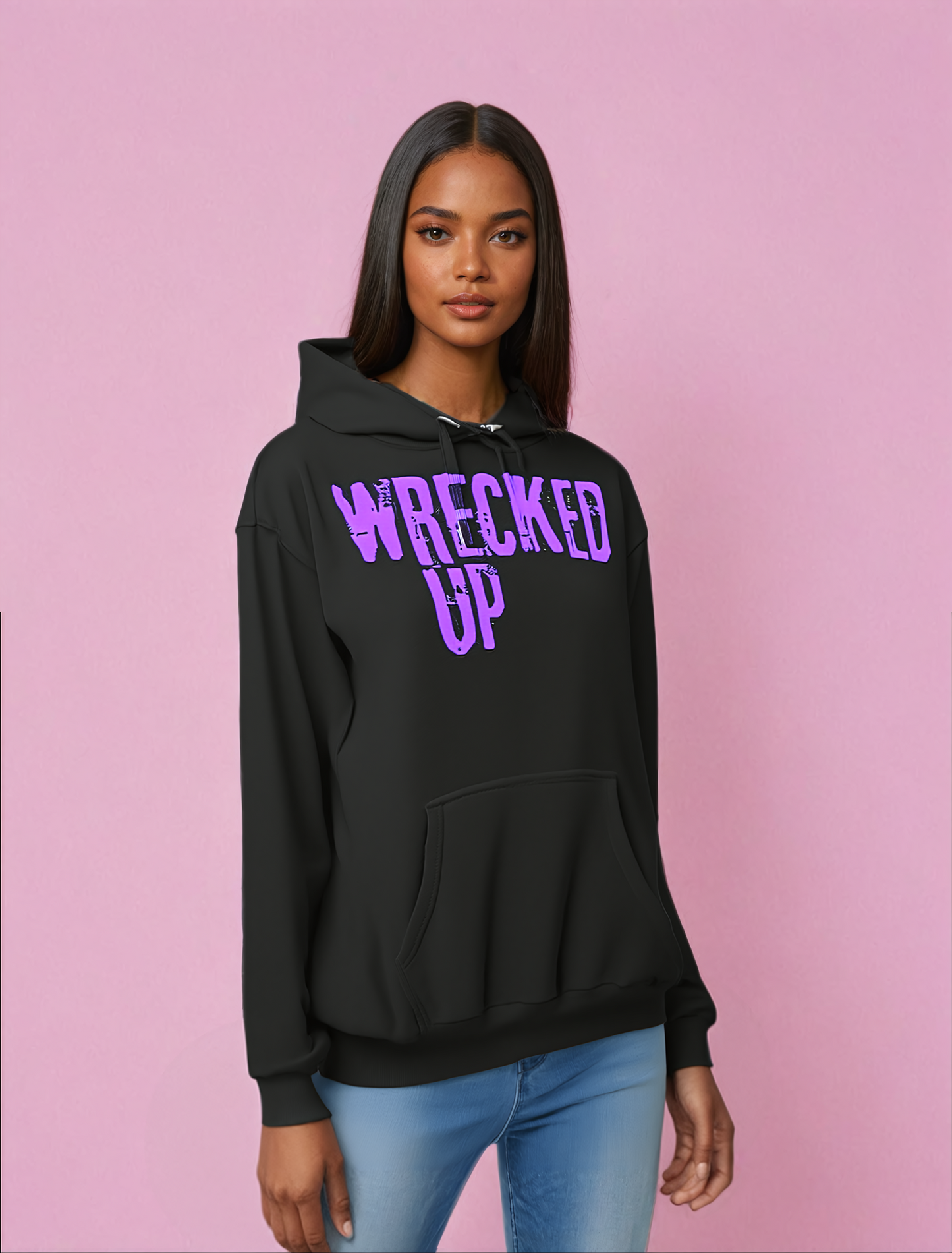 Wrecked up Purple print Hoodie 60% cotton 40% polyester for a vivid finish and all day comfort