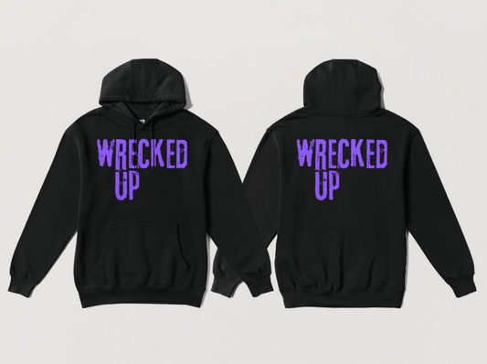 Wrecked up Purple print Hoodie 60% cotton 40% polyester for a vivid finish and all day comfort